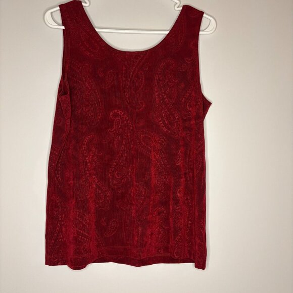 CHICOS Travelers Sz 2 Paisley Scoop Neck Textured Tank Red Stretch - Picture 4 of 4